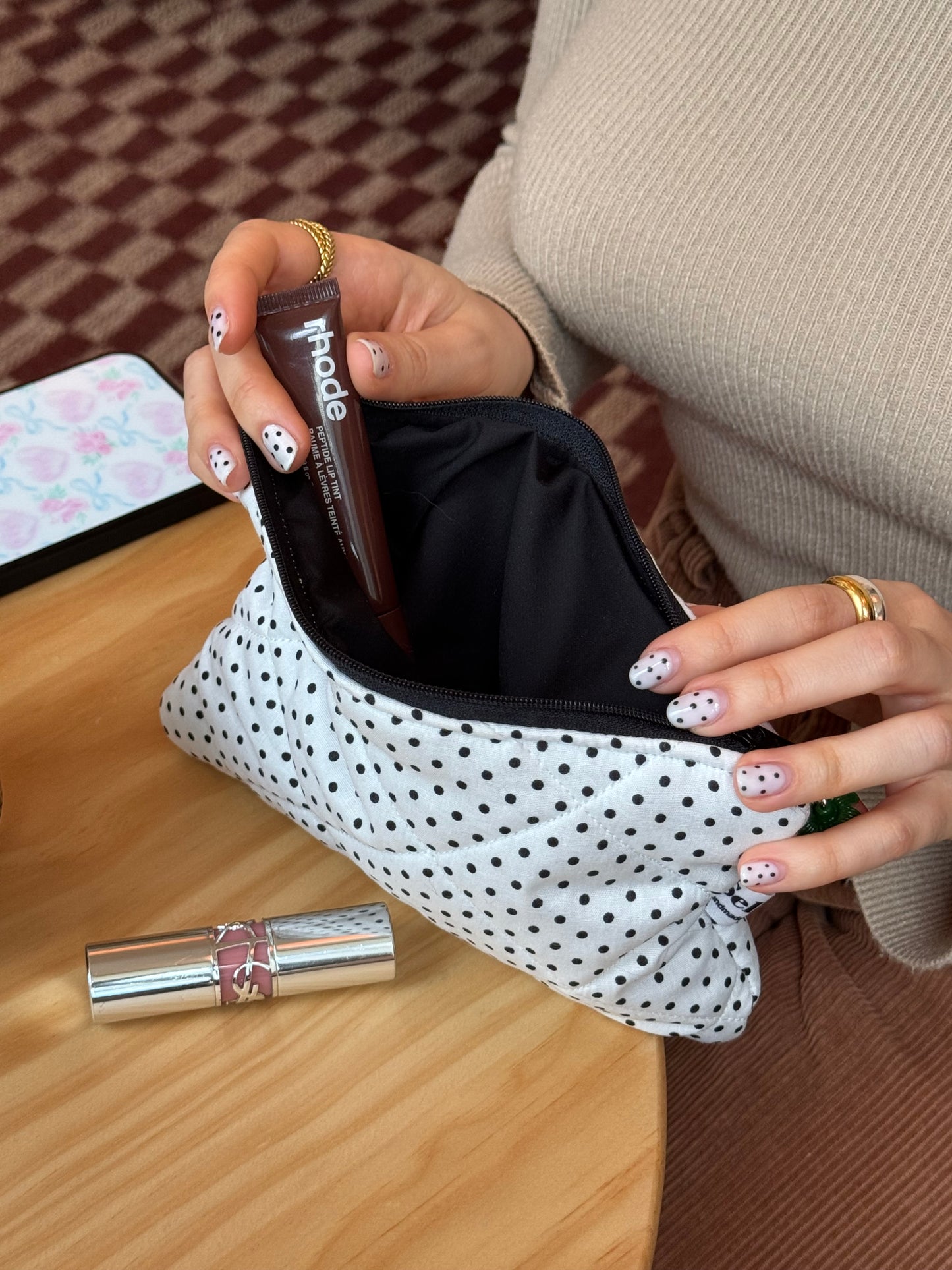 Polka Dots - Quilted Flat Pouch
